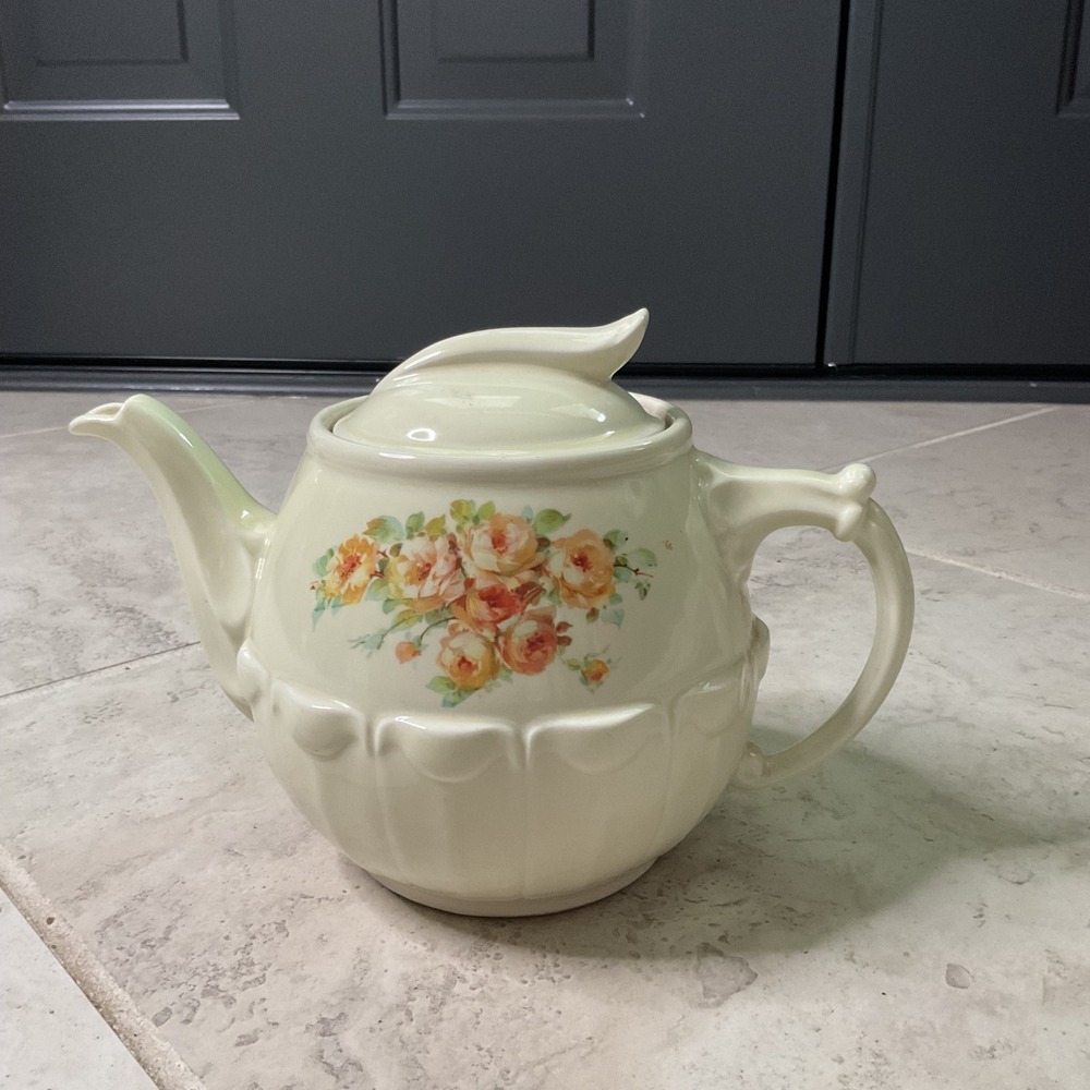 Vintage Enterprise Aluminum Co Drip-O-lator Ceramic Teapot Rose Floral Cream